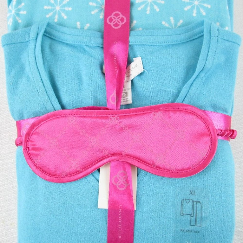 NWT Charter Club Aqua Snowflake Knit & Flannel Pajamas Pajama Set, XL, $45
